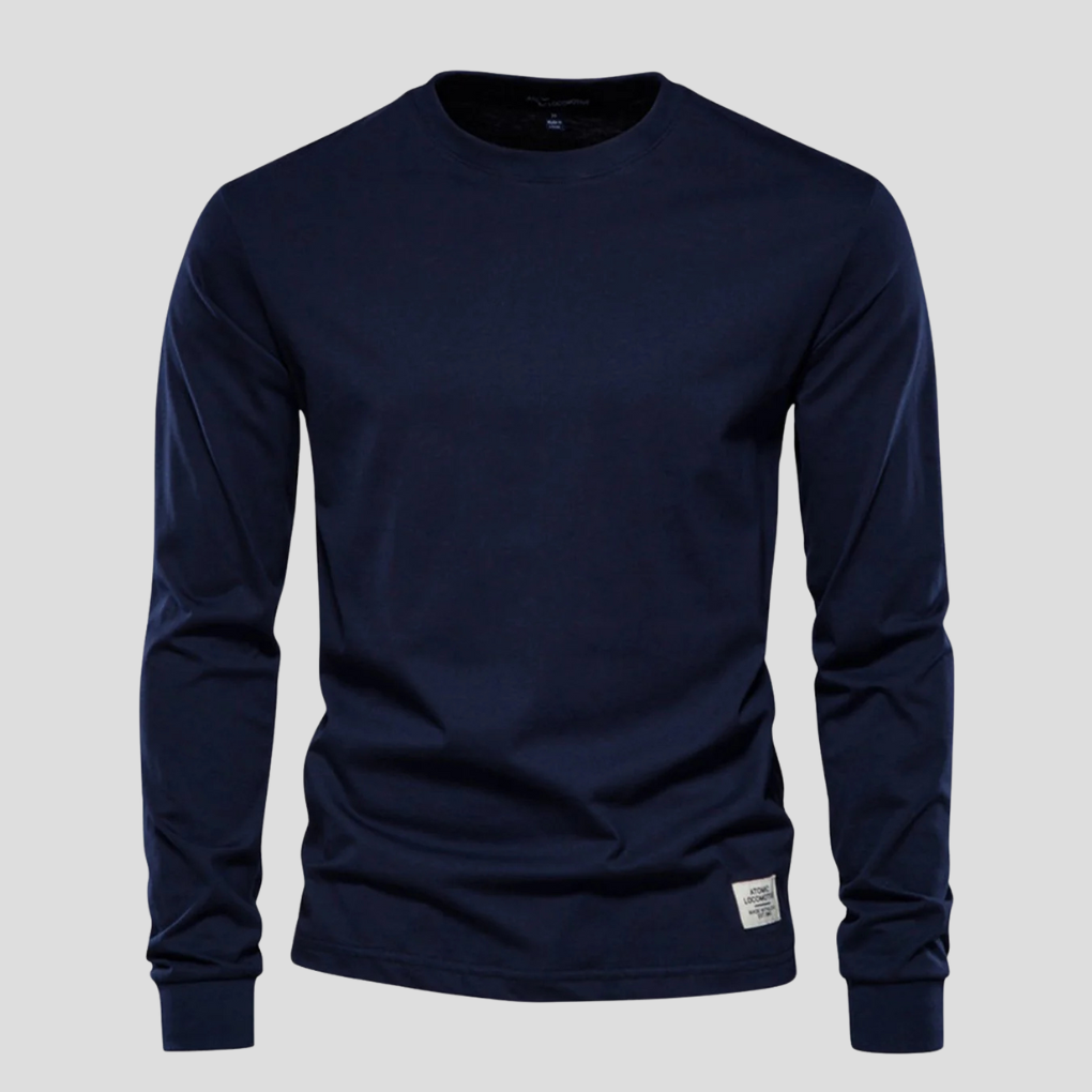 Durable men's long-sleeve crew neck shirt, offering great value for comfortable, stylish everyday wear. Classic male top.