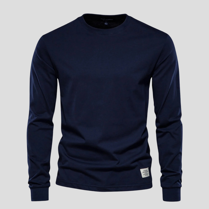 Durable men's long-sleeve crew neck shirt, offering great value for comfortable, stylish everyday wear. Classic male top.
