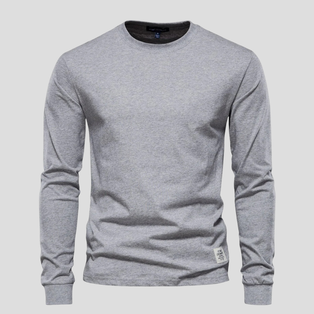 Soft-touch men's long-sleeve round-neck shirt, offering comfortable casual wear and a classic, versatile everyday look.