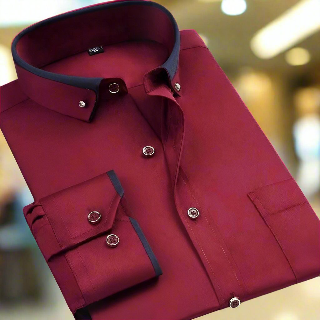 Men's long-sleeve classic shirt, showing tailored fit and smooth back for a sleek, smart look.