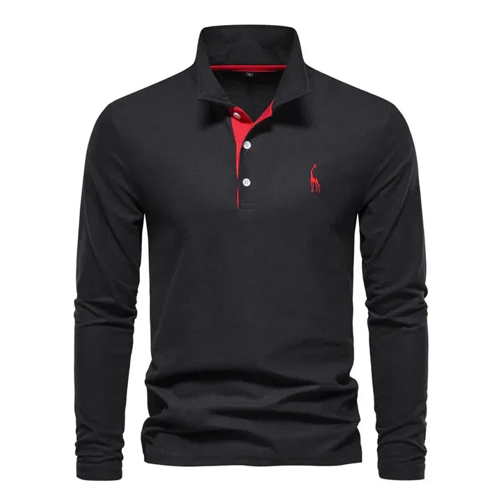 Men's classic long-sleeved polo shirt, versatile for casual or formal wear. Features a comfortable regular fit.