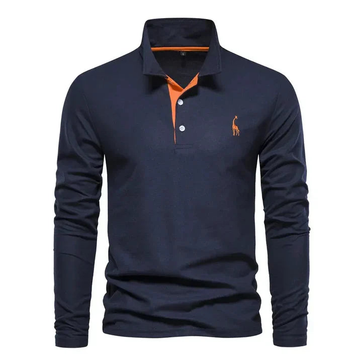 Classic men's long-sleeve polo shirt, versatile top for mens fashion, comfortable regular fit, clean design.