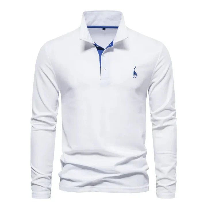 Stylish men's long-sleeve polo shirt, classic design, ideal for versatile smart casual or everyday comfort.