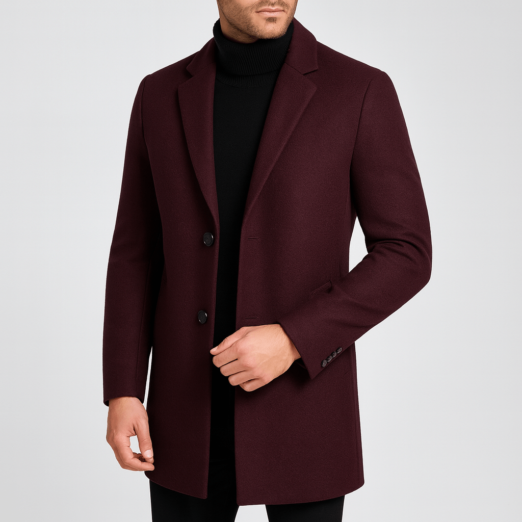 Elegant men's classic longline overcoat, versatile for layered winter fashion or smart casual & formal looks.