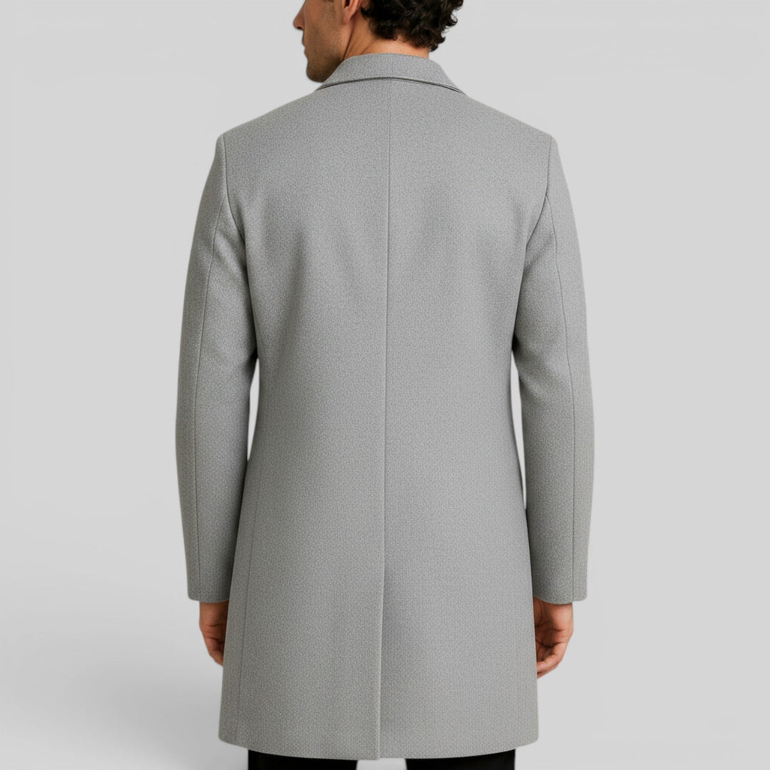 Warm & stylish men's trench coat for cold weather, mid-length design.
