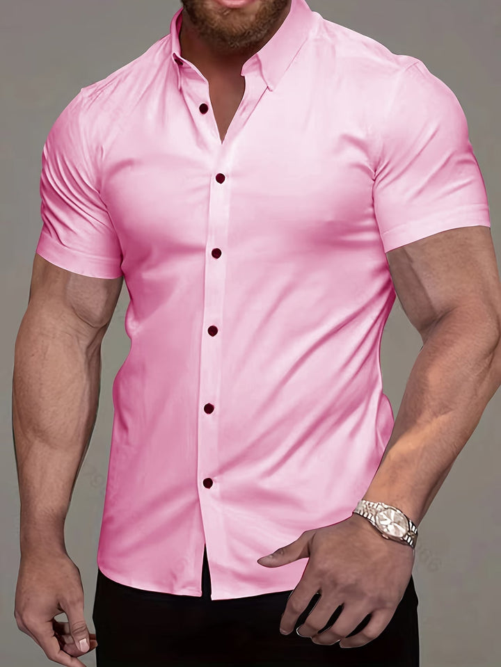 Comfortable men's muscle shirt with buttons, designed for a sleek, modern, and confident smart casual style.