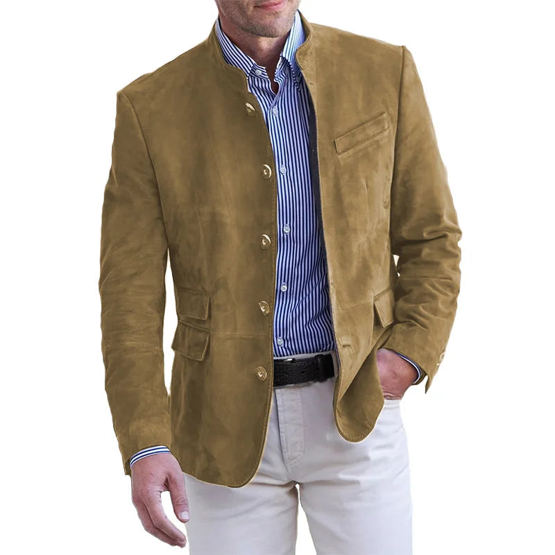 Elegant men's single-breasted classic overcoat. Stylish outerwear, perfect for fall, spring, & winter wardrobes.