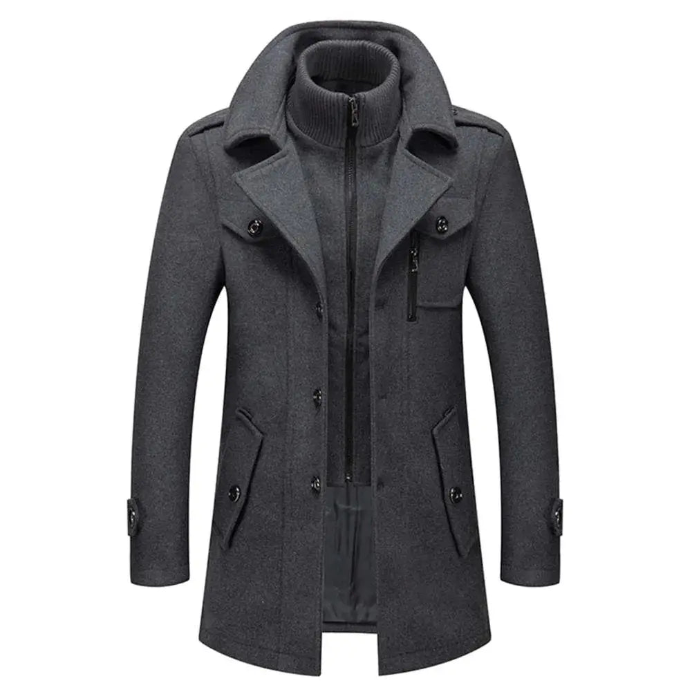 Warm men's Oxford winter coat, classic tailored design, perfect for business attire & cold weather.