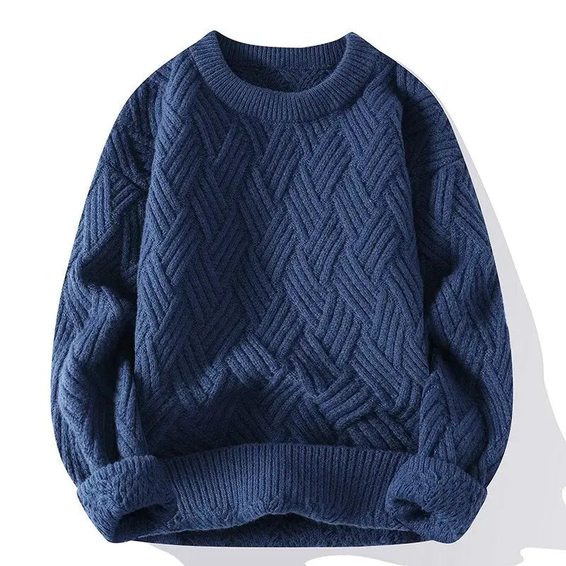 Men's stylish patterned crewneck sweater with a relaxed fit and textured knit, perfect for layering.