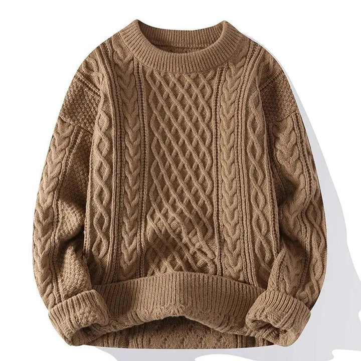 Classic men's crewneck sweater featuring a timeless pattern and comfortable textured knit design.