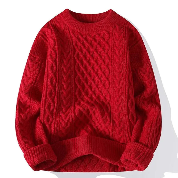 Modern men's patterned crewneck sweater in a soft, textured knit, offering a stylish relaxed fit.