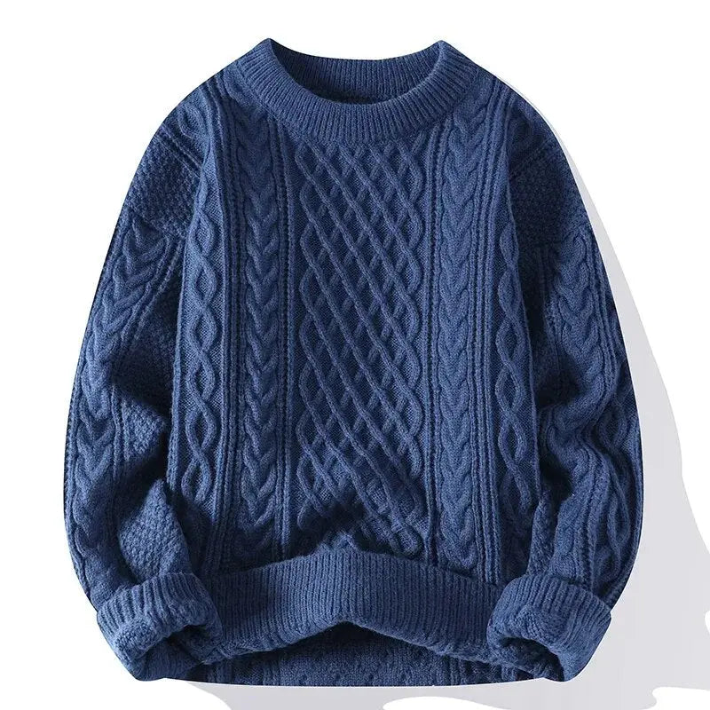 A comfortable and stylish men's long-sleeve patterned crewneck sweater for versatile casual wear.