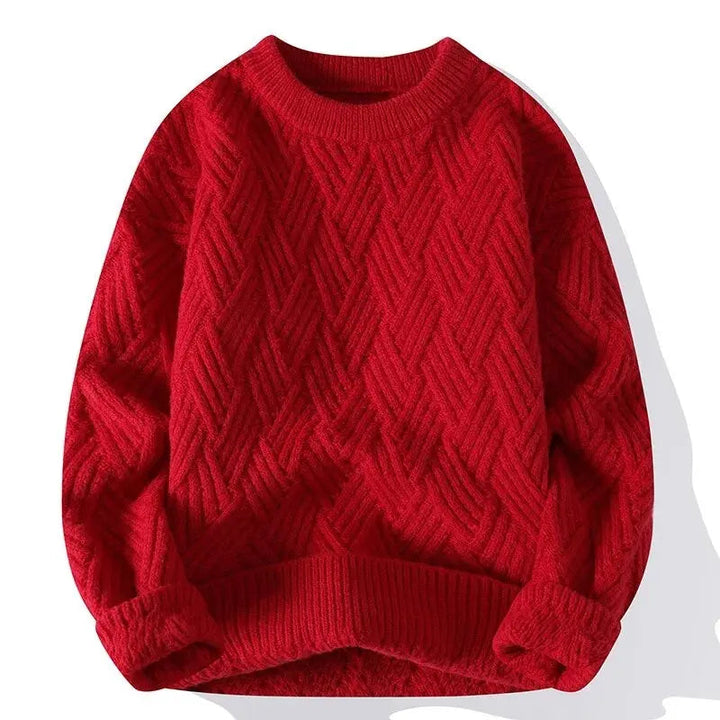 Comfortable men's patterned crewneck sweater with a relaxed fit, long sleeves, and a soft knit texture.