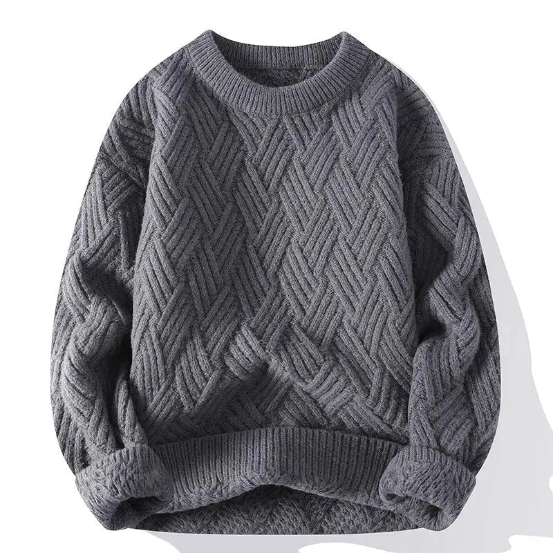 Versatile men's patterned crewneck sweater, ideal for stylish layering & comfortable everyday fashion.