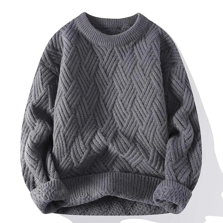 Versatile men's patterned crewneck sweater, ideal for stylish layering & comfortable everyday fashion.