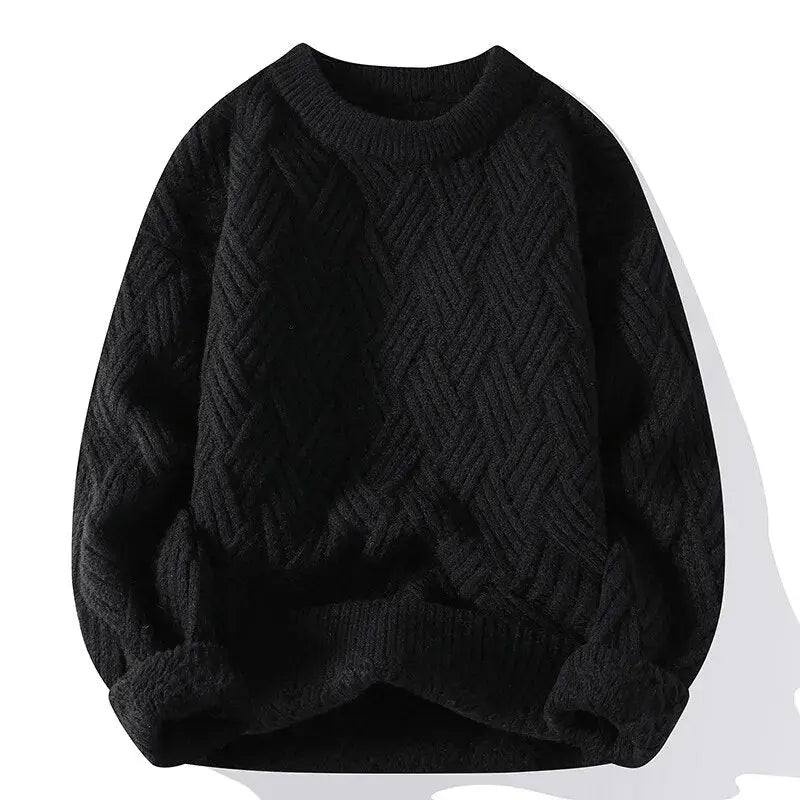 Men's patterned crewneck sweater with a unique textured knit. A stylish and comfortable long-sleeve top.