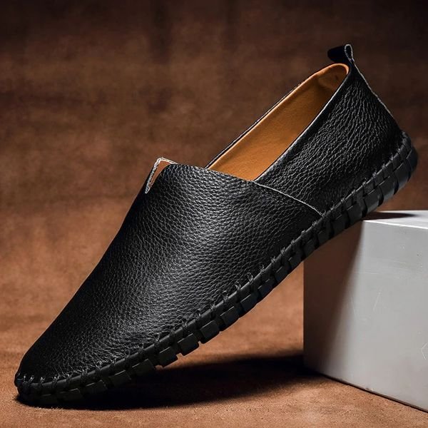 Easy slip-on men's pebbled-grain leather loafers, designed for comfort and modern style, ideal for versatile footwear.