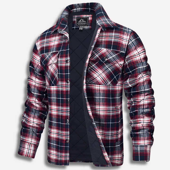 Classic men's plaid flannel shirt, button-down, long sleeve, durable for outdoor casual wear & men's fashion.