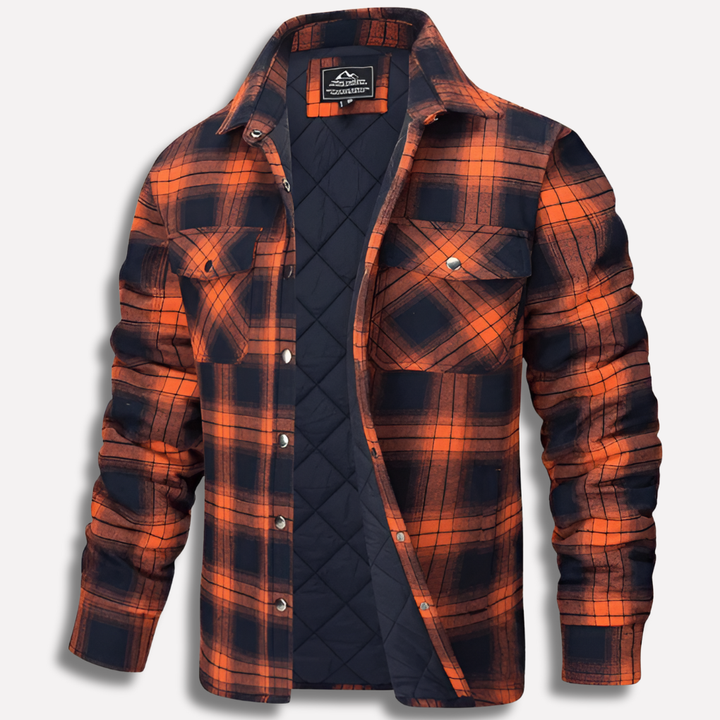 Close-up: Men's soft plaid flannel button-down shirt, showing checked pattern & quality fabric texture.