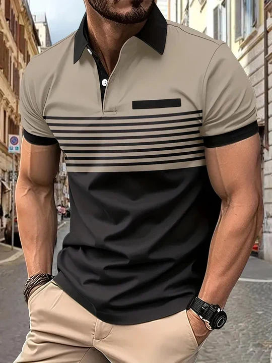 Man wearing a versatile men's polo shirt, ideal for a comfortable and stylish smart casual look.