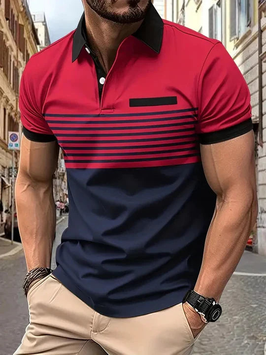 Front view of a comfortable men's classic polo shirt, designed for versatility and a flattering everyday fit.