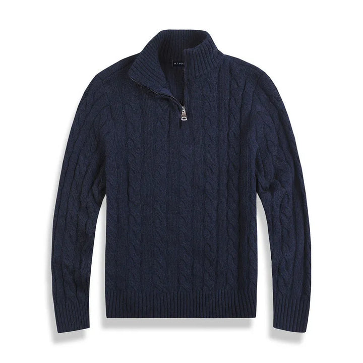 Fashionable men's fall/winter cable knit sweater, quarter-zip pullover for ultimate comfort.