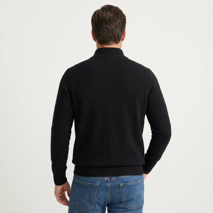 Relaxed fit men's quarter-zip pullover jumper, ideal for comfortable everyday smart-casual wear.