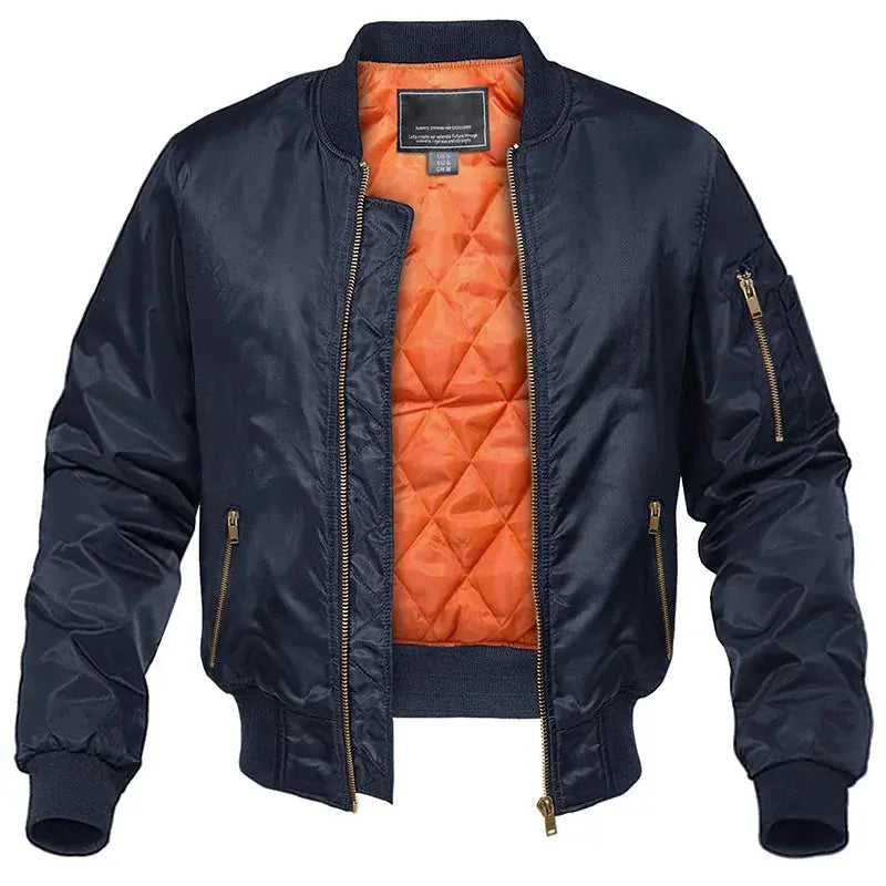 Men's classic quilted bomber jacket with zip closure, perfect for fall & winter casual streetwear.