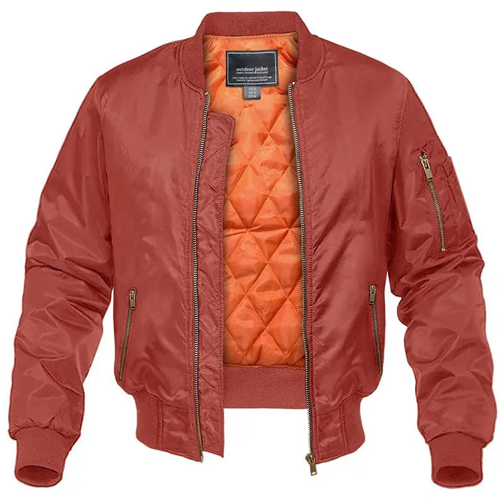 Comfortable black men's quilted bomber jacket, versatile outerwear for cooler days & everyday style.