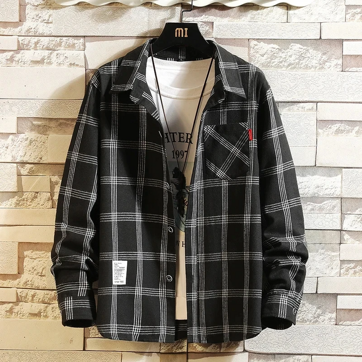Relaxed fit men's flannel shirt in classic plaid, long sleeve button-up for year-round casual fashion.