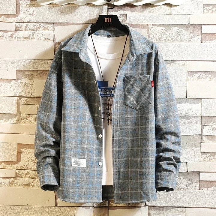 Soft flannel men's long sleeve plaid shirt with button-up front, a classic choice for daily casual wear.