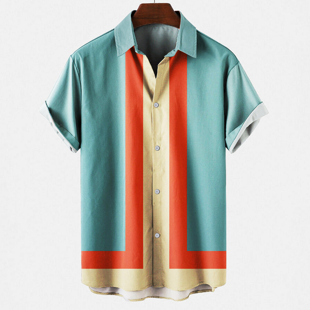 Unique men's retro style shirt, perfect for summer fashion and versatile wear. A comfortable classic casual top.