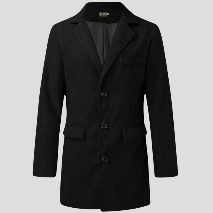 Timeless men's classic overcoat, versatile for formal events & everyday elegant style. Essential autumn outerwear.