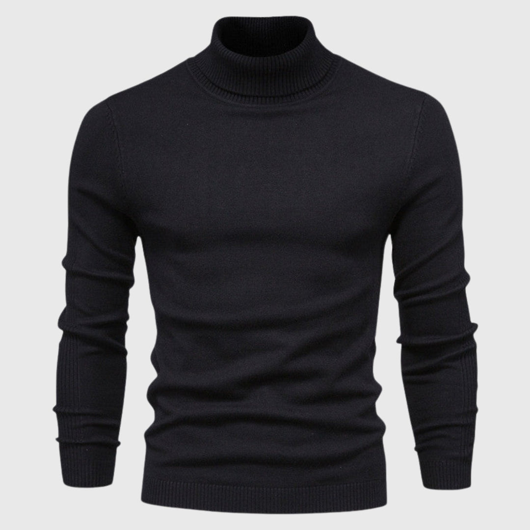 Men's classic roll neck jumper in a timeless, comfortable knit, perfect for elegant winter fashion.