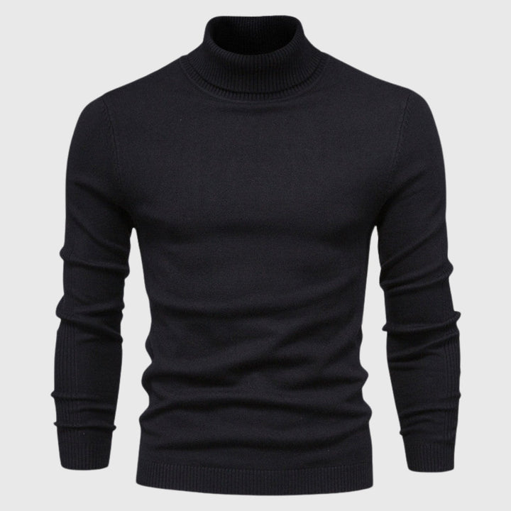 Men's classic roll neck jumper in a timeless, comfortable knit, perfect for elegant winter fashion.