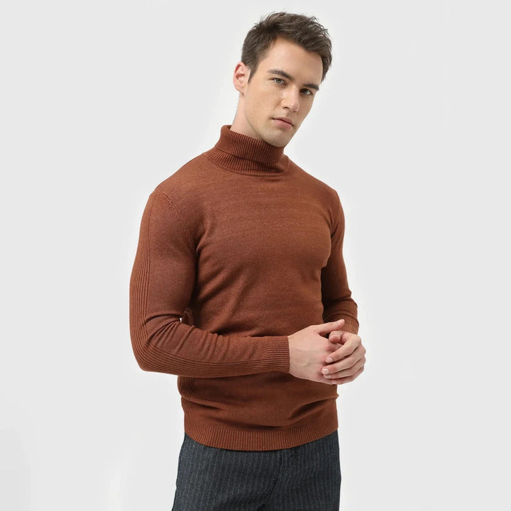 Elegant men's roll neck jumper with a comfortable fit, ideal for timeless winter fashion and stylish layering.