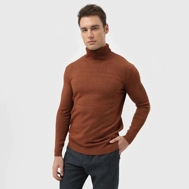 Classic men's long-sleeve roll neck jumper in a soft, breathable knit for ultimate comfort and style.