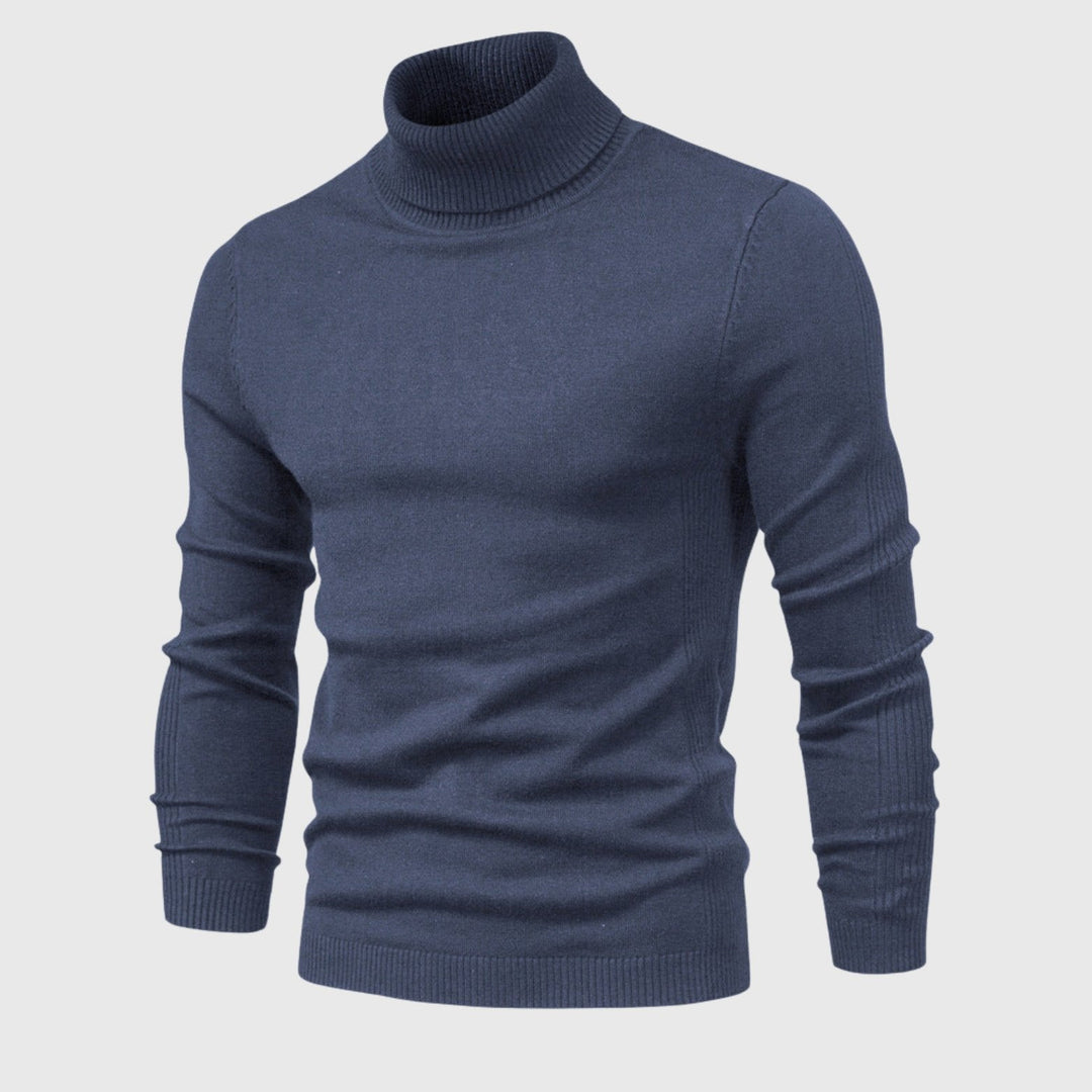 Stylish men's roll neck jumper, ideal for versatile menswear and cozy, long-sleeve winter comfort.
