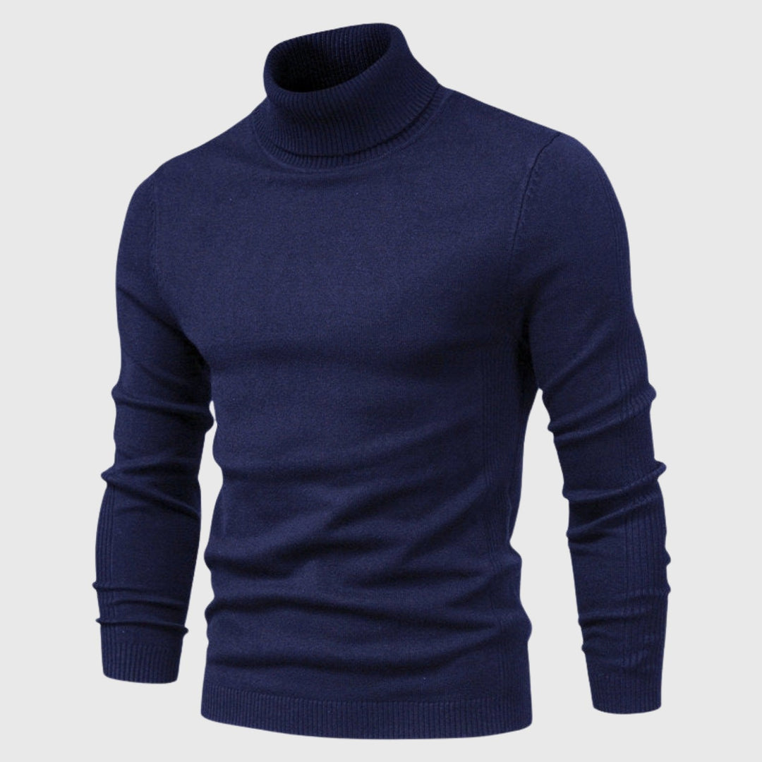 Comfort-focused men's classic roll neck jumper, designed for a timeless look and cozy winter fashion.
