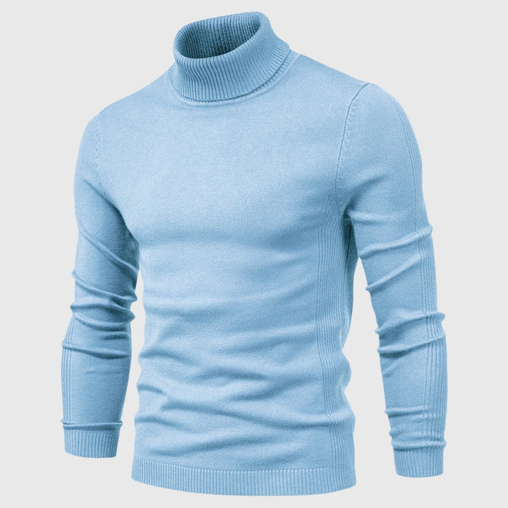 Elegant men's knit roll neck jumper, showcasing a classic design and ultimate comfort for stylish menswear.