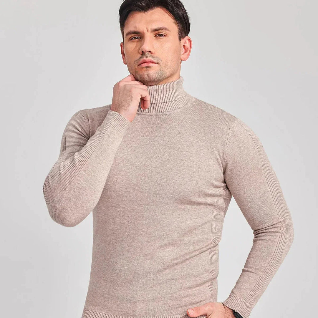 Versatile men's classic roll neck jumper, designed for timeless style and luxurious comfort in winter.