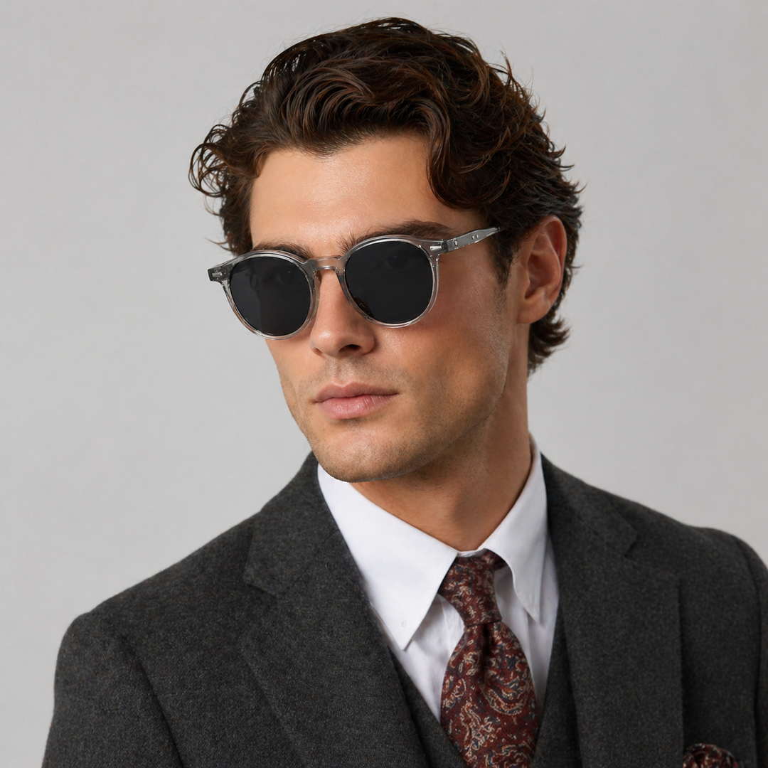 Men's classic round sunglasses for retro style and daily wear, featuring a lightweight black frame.