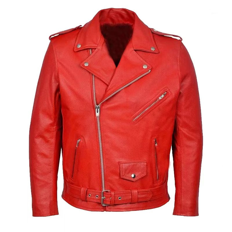 Versatile men's rugged biker jacket, classic outerwear for all-season wear, showcasing an edgy, modern men's fashion.