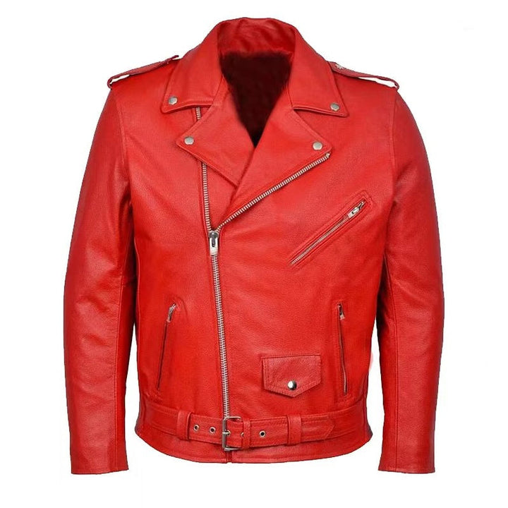 Versatile men's rugged biker jacket, classic outerwear for all-season wear, showcasing an edgy, modern men's fashion.
