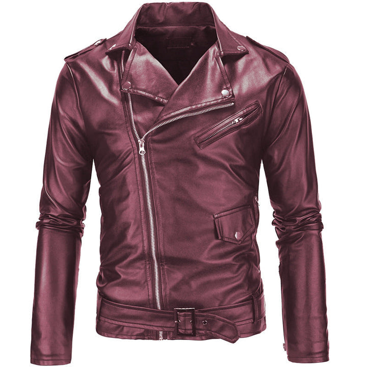 New men's classic biker jacket with a rugged style, ideal for versatile fashion and an edgy, tailored look.