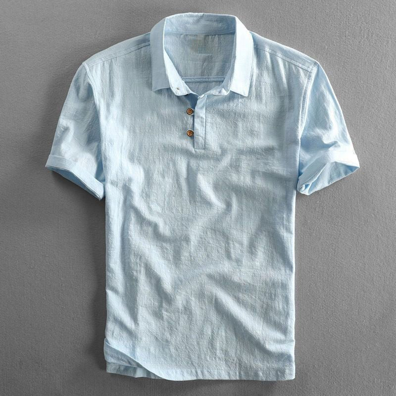 Comfortable men's casual short sleeve polo shirt in a relaxed fit, ideal for warm weather and men's fashion.