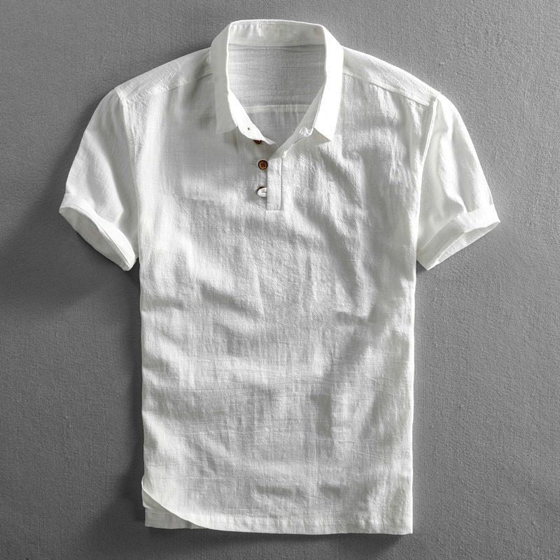 Stylish men's short sleeve polo shirt with button placket, great for casual summer outfits & everyday wear.