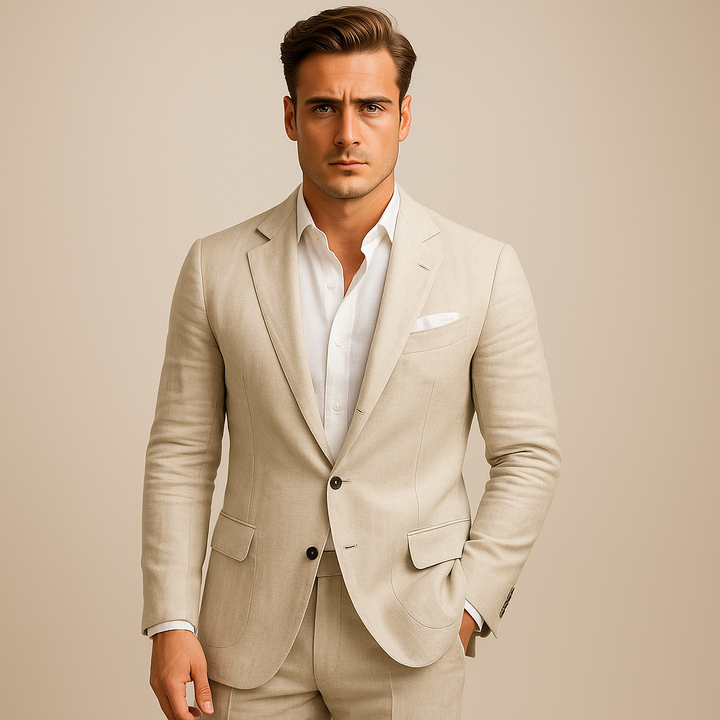 Men's classic single-breasted tailored blazer, perfect for smart casual or business wear. Versatile fashion jacket.