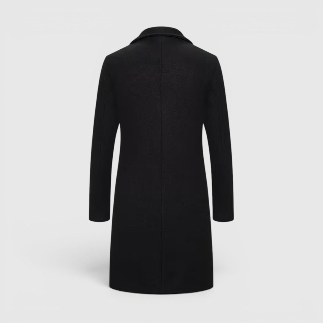 Warm men's single-breasted coat, a classic for winter outerwear collection.
