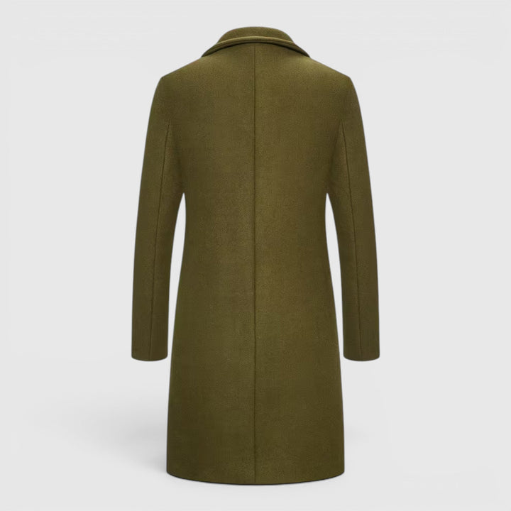 Tailored fit men's winter trench coat, ideal for business casual outerwear.